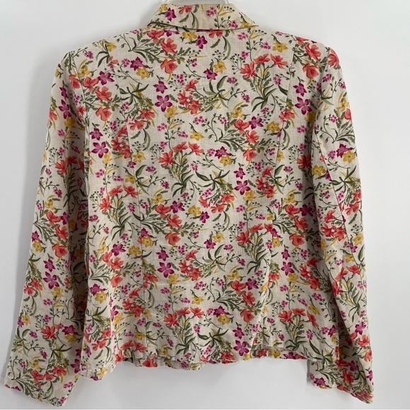 JM Collection 100% Linen Floral Long Sleeve Pockets Button Front Blazer Jacket - Picture 6 of 9